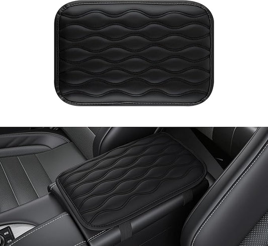 Amiss Auto Center Console Pad, Universal Waterproof Car Armrest Seat Box Cover, Car Interior Accessories, Leather Auto Armrest Cover Protector for Most Vehicle, SUV, Truck (Black)