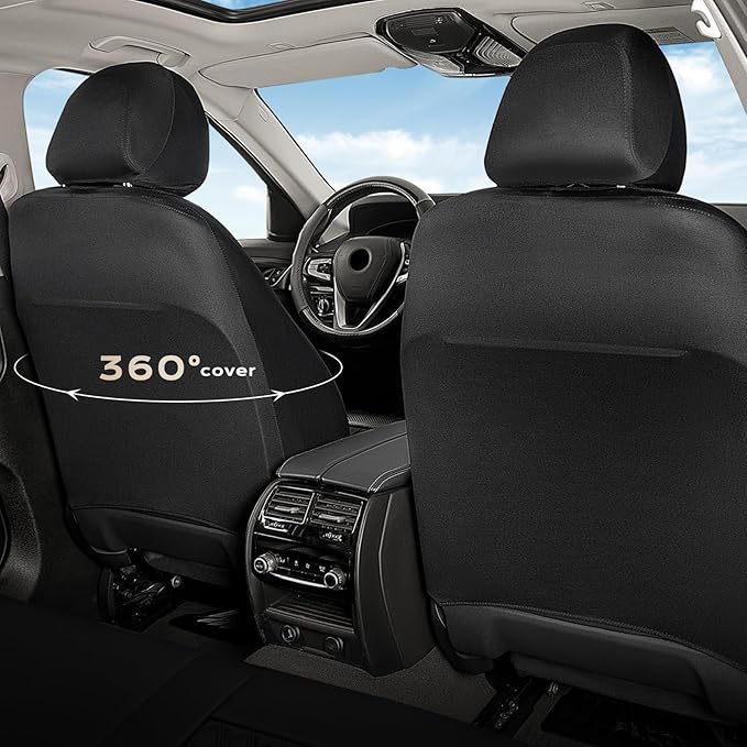 Coverado Front Seat Covers, 2-Pack Luxury Diamond Leather Car Seat Cover with Carbon Fibre Weave Design, Waterproof Car Seat Protectors, Black Driver Seat Covers Universal Fit for Cars SUV Trucks