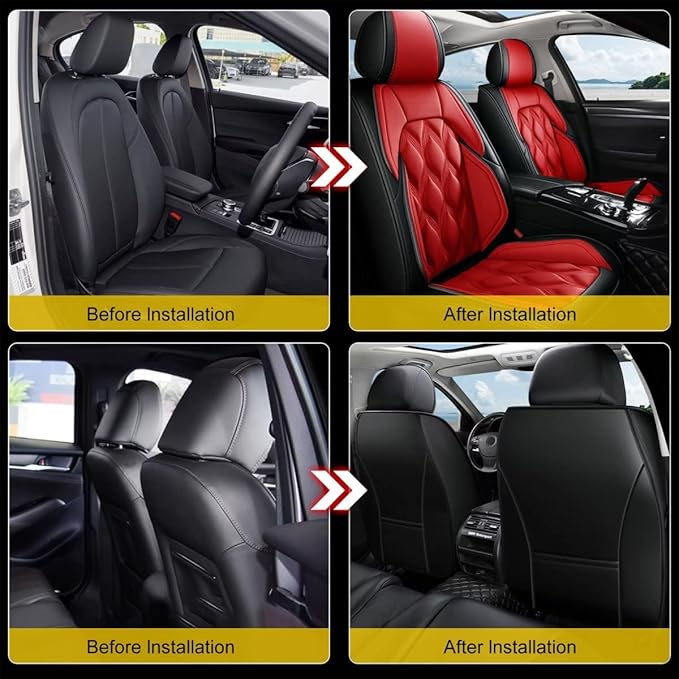 AOMSAZTO Front Seat Covers Fit for Kia Optima 2002-2020 Waterproof Faux Leather Car Seat Cover Compatible with Airbag(2PCS Front, Black&Red)