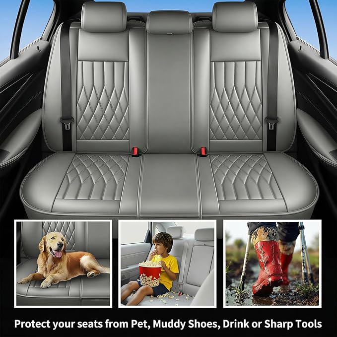 Fit RDX Car Seat Covers for Acura RDX 2010-2025 2026 - Premium Leather, Waterproof, All-Weather, Airbag Compatible, Anti-Slip, Breathable, Easy Install, Seat Protectors, Full Set, Gray