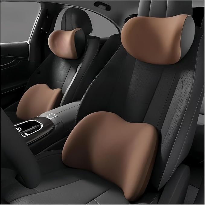 Car Neck Pillow and Lumbar Support Cushion - Memory Foam Backrest for Driver Seat Comfort(Red)