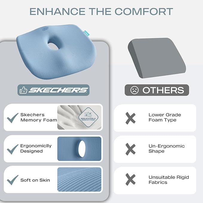 Skechers Seat Cushion Memory Foam,Donut Pillow Office Chair Cushion for Tailbone Pain Relief,Butt Pillow for Office Chair,Car seat Cushion,Long Sitting Office Workers,and Car Drivers,Blue