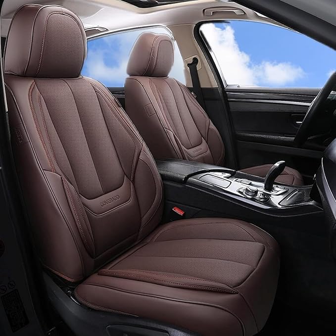 Coverado Seat Covers, Car Seat Covers Full Set, Leather Seat Covers for Cars, Car Seat Protector, Car Seat Covers Front Seats and Back Seats Universal Fit for Most Cars Brown