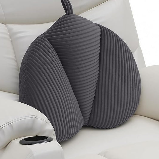 Lumbar Support Pillow for Recliner, Back Support Pillow for Office Chair, Back Cushion with Shredded Foam for Back Pain Relief & Reading, Lumbar Cushions for Couch, Sofa Seat, Car, Grey