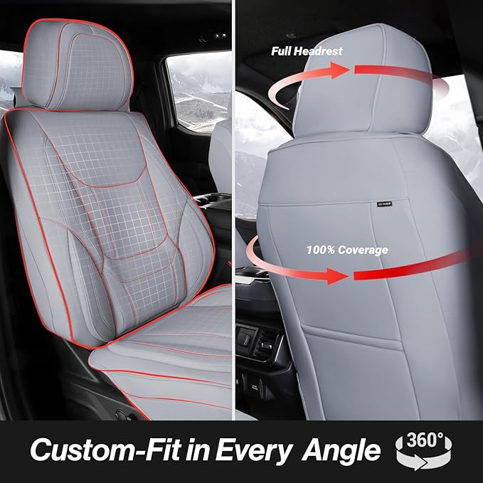 Coverland Custom Fit Car Seat Covers for Car Compatible with [Acura TL, BMW 5-Series, Kia Amanti] Premium Water Resistant Leather Non-Slip Interior Protector [Front Gray - Size Chart A14]