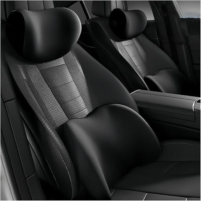 Car Lumbar Support Pillow and Car Neck Pillow Kit for Volvo S90/V90 2016-2020 2021 2022 2023 2024 2025 2026, Car Seat Neck Back Rest Pillows, Ergonomic Car Seat Headrest & Lumbar Cushion