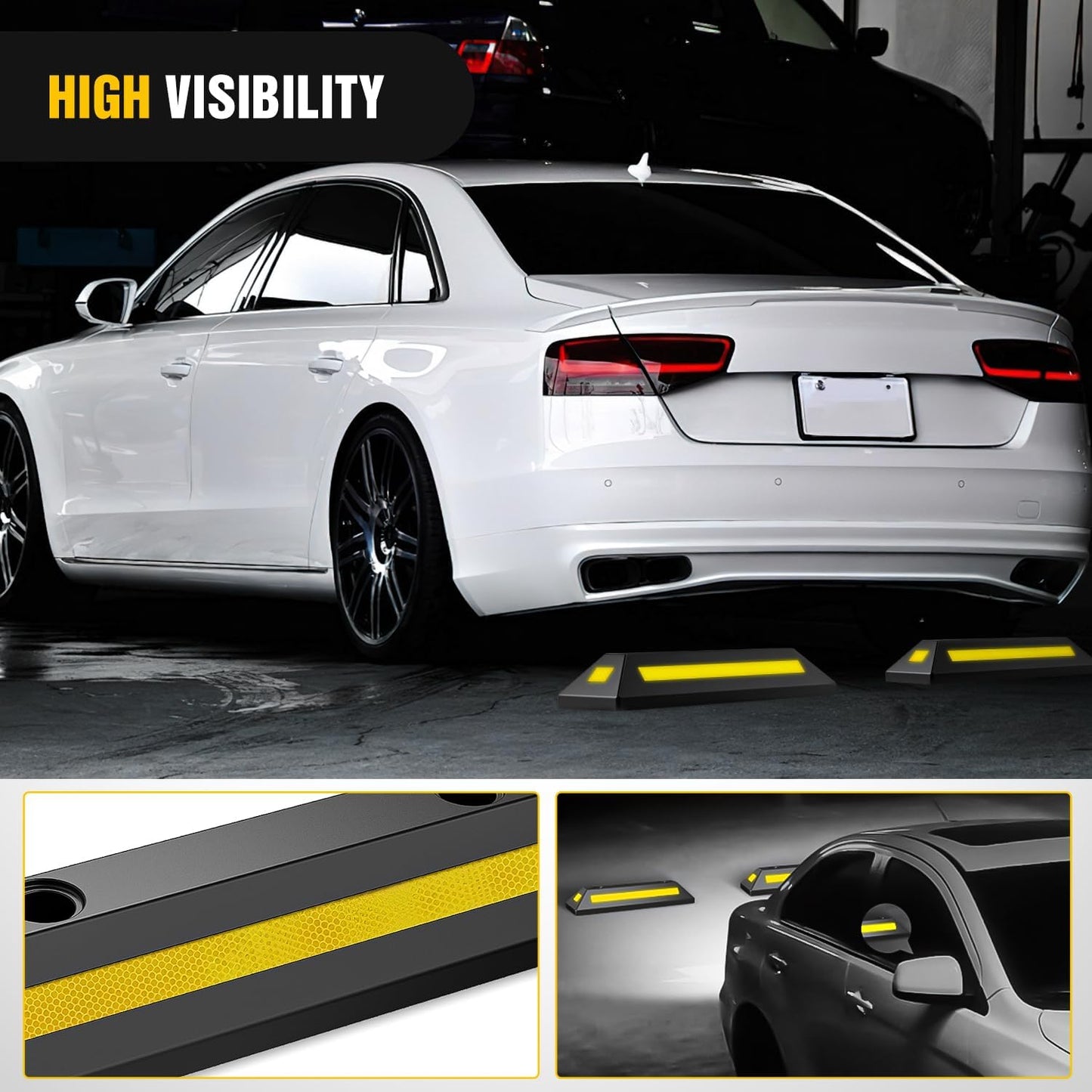 Nilight Parking Curb - Heavy Duty Rubber Garage Driveway Car Wheel Stopper Parking Aid Block Gadgets, 2-Pack