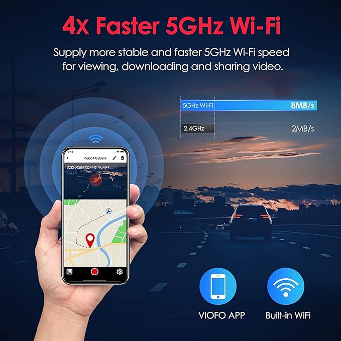 VIOFO A129 Pro Duo 4K Dual Dash Cam 3840 x 2160P Ultra HD 4K Front and 1080P Rear Car WiFi Dash Camera 8MP Sensor GPS, Buffered Parking Mode, G-Sensor, Motion Detection, WDR, Loop Recording
