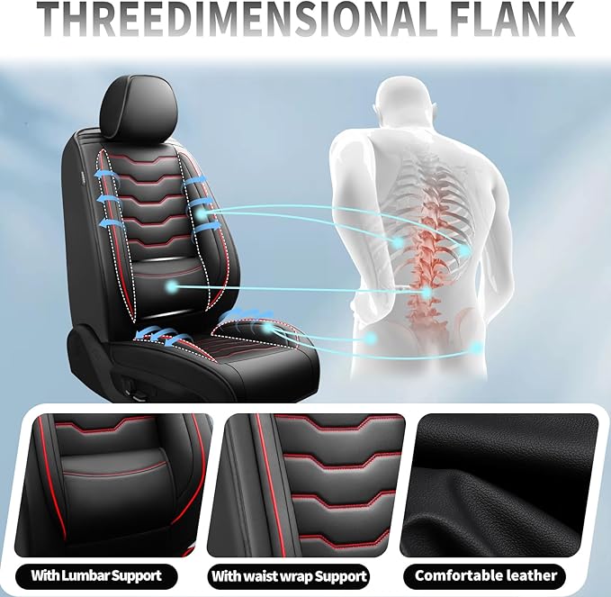 Fit Altima Car Seat Covers Compatible with Nissan Altima 2011-2025 2026 - Full Set Premium Leather， Waterproof Breathable， All-Weather Seat Cushion Protecto&Airbag Compatible（Red Line Black