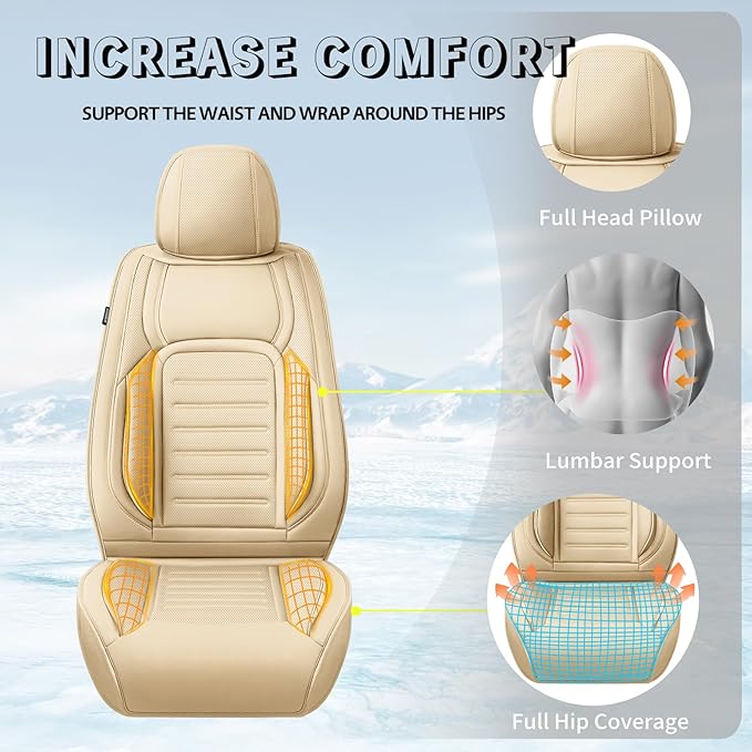 Fit Tucson Premium Leather Car Seat Covers Compatible with Hyundai Tucson 2010-2026, Breathable, Wear Resistant, Airbag Compatible, All-Weather Protection & Full Coverage, 2 Front Seat Beige