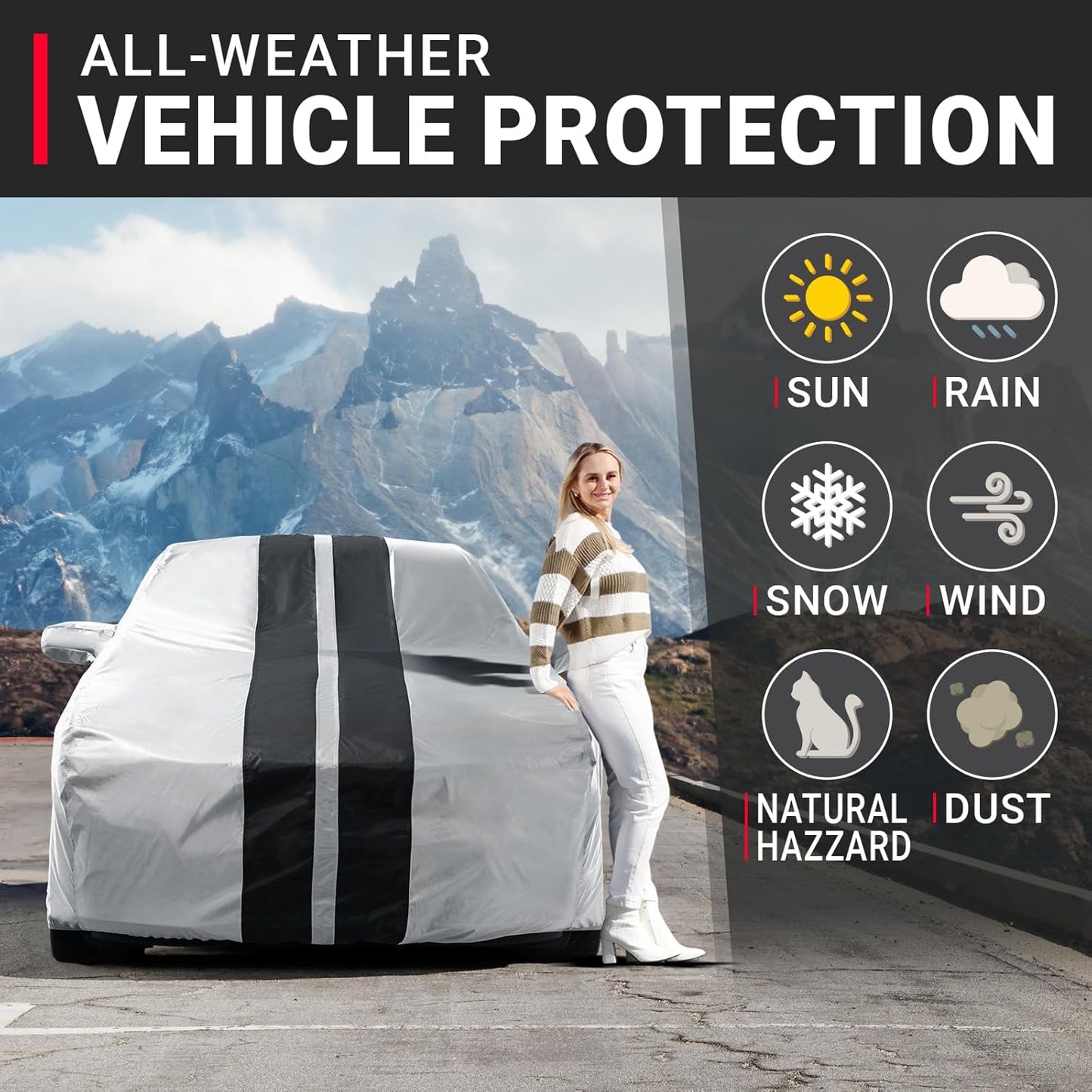 iCarCover Custom Car Cover for Pontiac Sunbird 2-Door (1988-1994) Waterproof All-Weather Rain Snow UV Sun Protector Full Exterior Indoor Outdoor Car Cover (Stripe - Gray/Black)