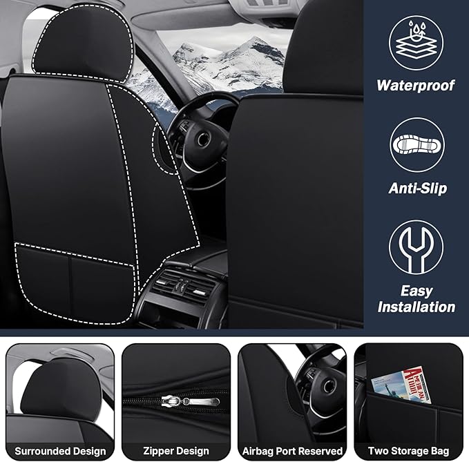 Car Seat Cover 2 Seats for Chevrolet Camaro 2000-2024, Durable Wear Resistant Waterproof Vehicle Cushion Covers, Breathable No Odor Premium Leather Vehicle Seat Covers.(Luxury,Black Red)
