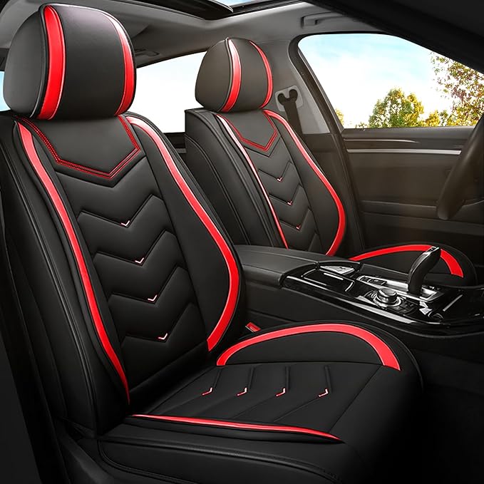Car Seat Covers for VW Eos 2007-2016, Premium Nappa Leather Car Seat Cover, Stylish Sport Seat Covers， Automobile Seat Cover Sets.(Standard 2 Seats/Black Red)