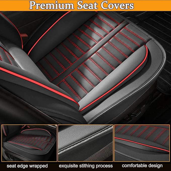 Car Seat Covers Fit for Kia Sorento 2007-2023 2024 2025 Front Set Leather Seat Covers Set with Lumbar Support Premium Automotive Cushion Protector(2 Seat, Black&Red)