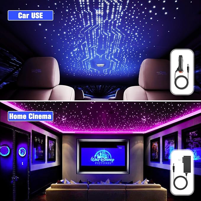 16W Twinkle Starlight Headliner Kit, 450pcs*0.03in*9.8ft Fiber Optic Strands Bluetooth APP/Remote/Music Control, RGBW Car Star Ceiling Light Kit+Adapter+Car Use Plug for Home/Theater