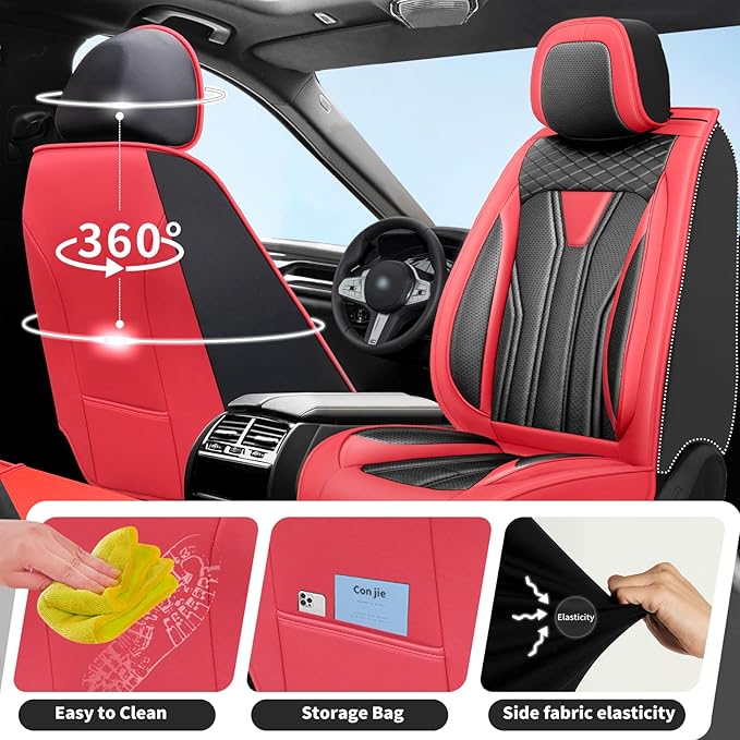 Fit Tucson Car Seat Covers Premium Leather for Hyundai Tucson 2010-2025 2026. Waterproof， Breathable, Scratch-Resistant & All-Weather Seat Cushion Protector (Full Set, Red&Black)