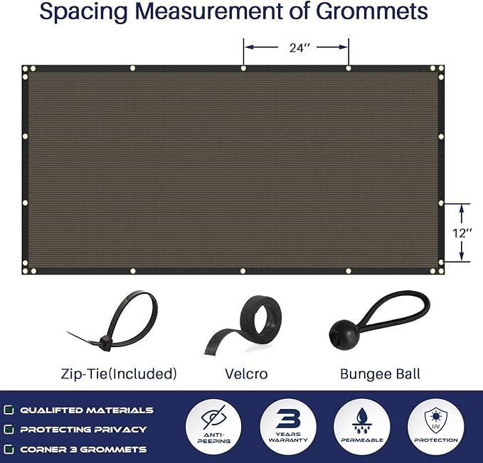 Windscreen4less Privacy Fence Screen Heavy Duty Windscreen Fencing Mesh Fabric Shade Net Cover with Brass Grommtes for Outdoor Wall Garden Yard Pool Deck, 8'x176' Brown