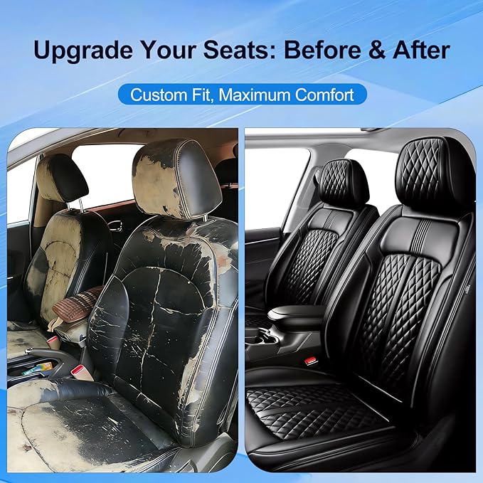 Fit Civic Car Seat Covers (Front Pair) for Select Honda Civic 2020-2026 Sedan(Not for Coupe) - Full Coverage Leather, Waterproof & All Weather Breathable Seat Cushion Protector, Black