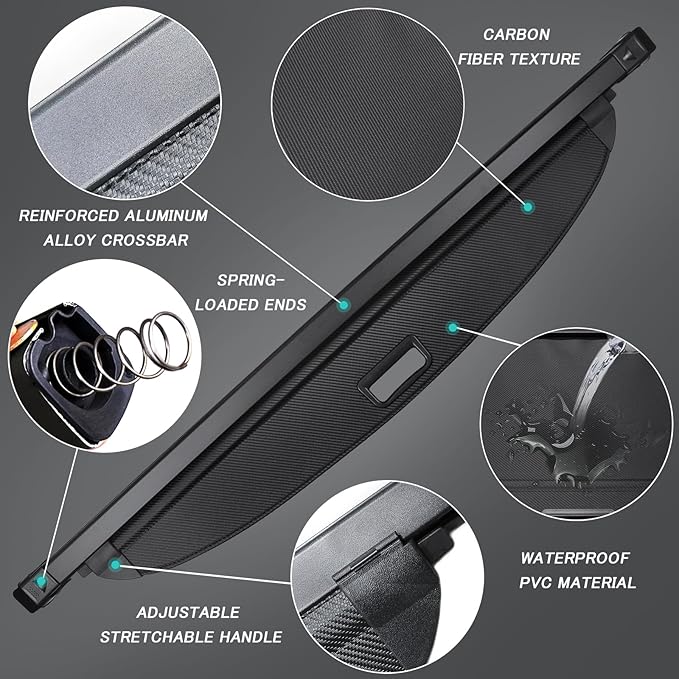 Cargo Cover for Kia Sportage 2023 2024 2025 2026 Accessories Retractable Trunk Cover Security Shielding Shade Cargo Luggage Cover Trunk Storage Privacy Protection (Carbon Fiber Texture)