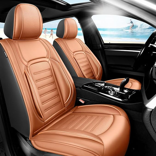 Fit Tucson Premium Leather Car Seat Covers Compatible with Hyundai Tucson 2010-2024 2026, Breathable, Wear Resistant, Airbag Compatible, All-Weather Protection & Full Coverage, Full Set Brown