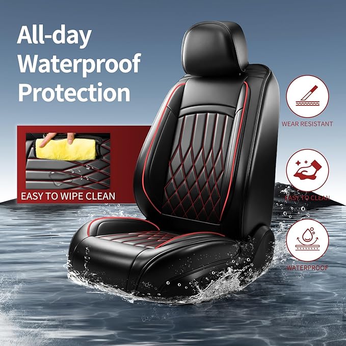 Fit RLX Car Seat Covers for Acura RLX 2013-2020 - Premium Leather, Waterproof, All-Weather, Airbag Compatible, Breathable, Easy Install, Seat Protectors, Only 2 Front seat Covers, Redline