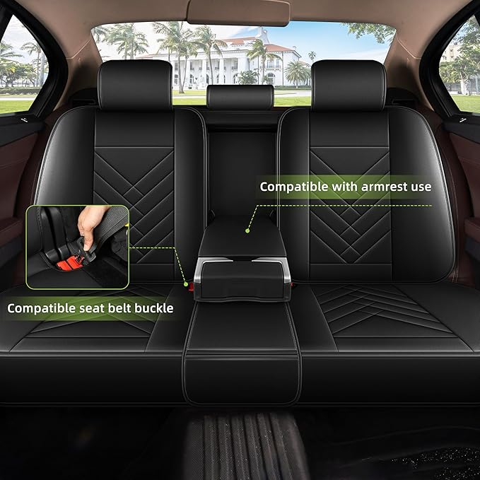 AOMSAZTO Car Seat Covers Full Set Fit for Nissan Kicks 2018-2025 2026 Waterproof Faux Leather Car Seat Cushions Automotive 5 Seat Covers Set（Black）