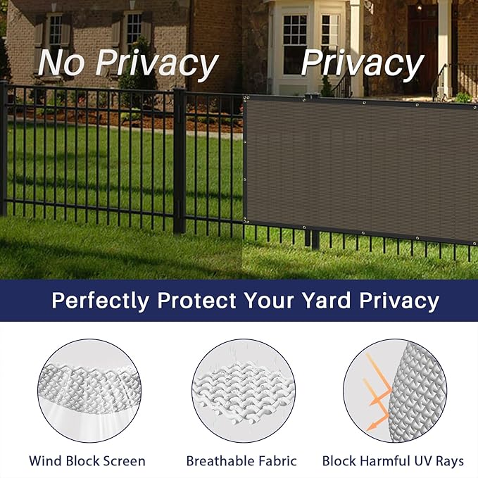 Windscreen4less Privacy Fence Screen Heavy Duty Windscreen Fencing Mesh Fabric Shade Net Cover with Brass Grommtes for Outdoor Wall Garden Yard Pool Deck, 8'x256' Brown