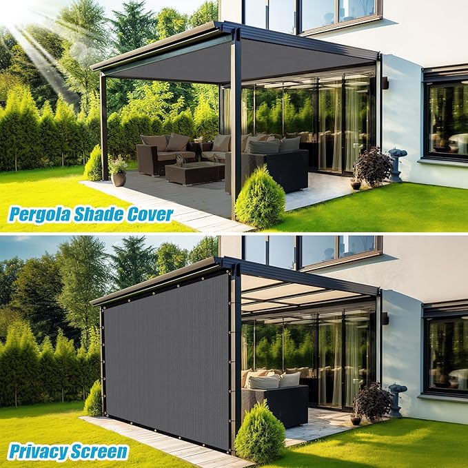 Amagenix 90% Shade Fabric 14'X 18' Gray Sun Shade Cloth with Grommets for Pergola Replacement Shade Cover Canopy, Heavy Duty, Cable Zip Ties Included (We Customized)