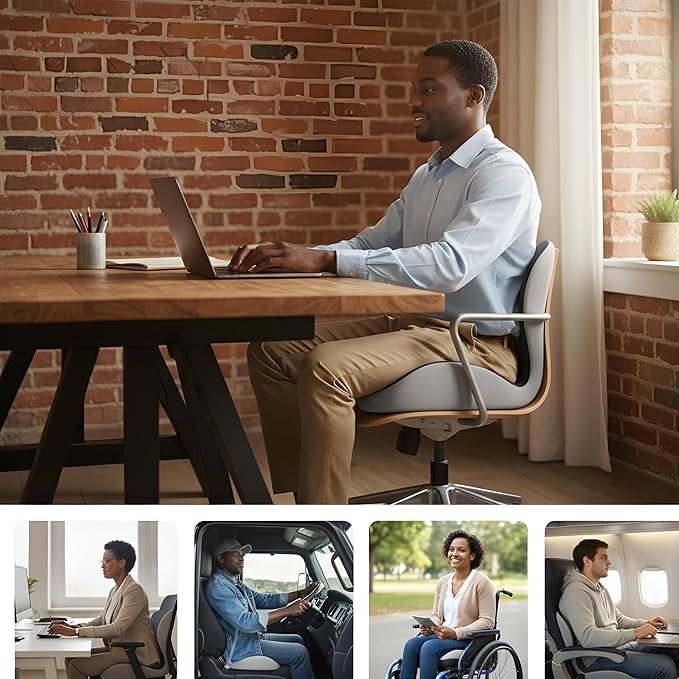 Memory Foam Office Chair Cushion for Sciatica Pain Relief – Ergonomic Seat Cushions for Office Chairs, Desk Chair Cushion & Lumbar Support for Car, Airplane Seat Cushion for Back Pain