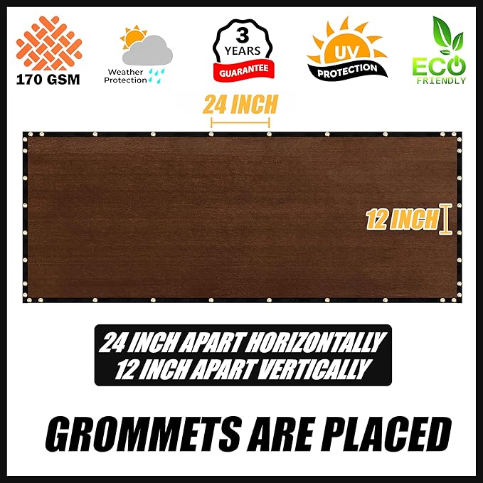 Royal Shade Custom Size 6' x 171' Brown Fence Privacy Screen Windscreen Cover Netting Mesh Fabric Cloth - Cable Zip Ties Included (We Make Custom Size)