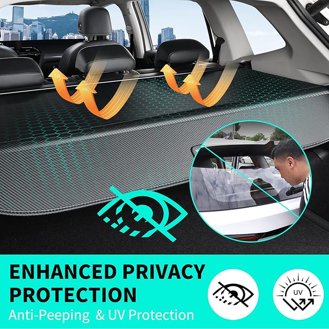 Tecoom Cargo Cover fit for Kia Sorento 2025 2024 2023 2022 2021 Accessories, Retractable Rear Trunk Cover Luggage Security Shade, Anti-Peeping Privacy Screen Protector, Carbon Fiber Texture