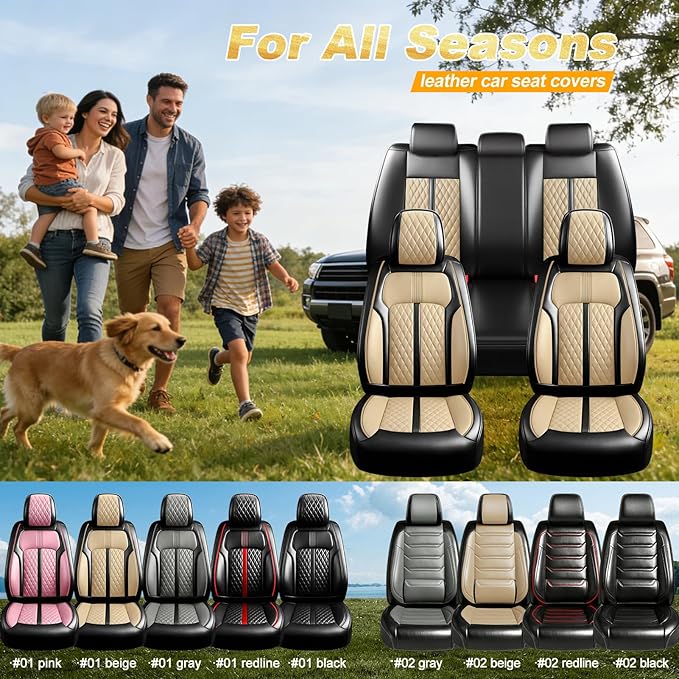 Fit CRV Car Seat Covers for Select Honda CR-V 2011-2026 - Premium Full Coverage Leather, Airbag Compatible, Waterproof & All Weather Seat Protector, Airbag Compatible, Full Set, Black+Beige
