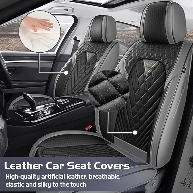 Truck Seat Covers for Toyota Tacoma 2006-2026, Waterproof Premium Leather Full Coverage Car Seat Cover, Muscle Sport Style Auto Interior Seat Cover Sets (Full Set/Gray Black)