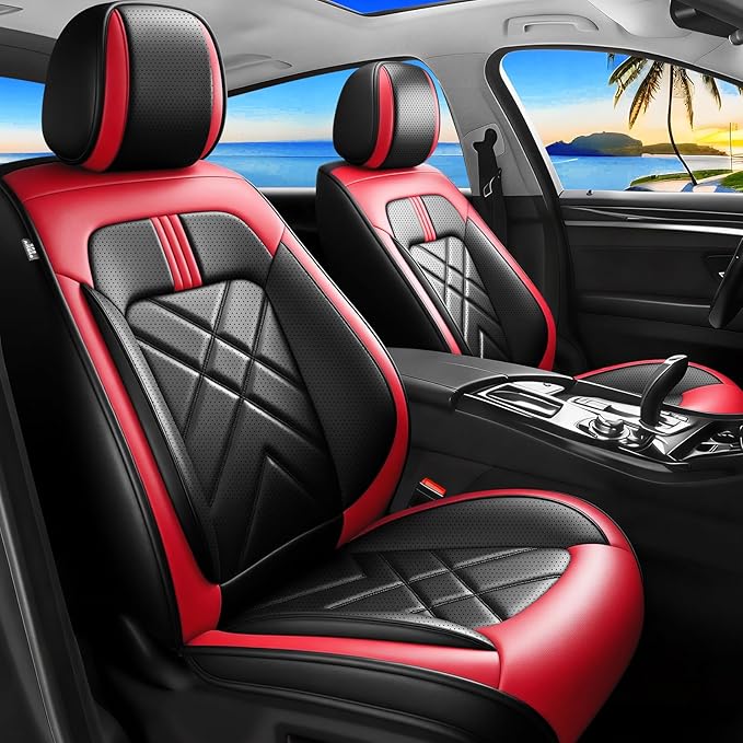 CX-5 Seat Covers Custom Fit for Mazda CX-5 2013-2025 2026, Full Coverage Leather Waterproof Breathable Seat Covers, Automotive Seat Protectors, Airbag Compatible(Full Set Seats, Red & Black)