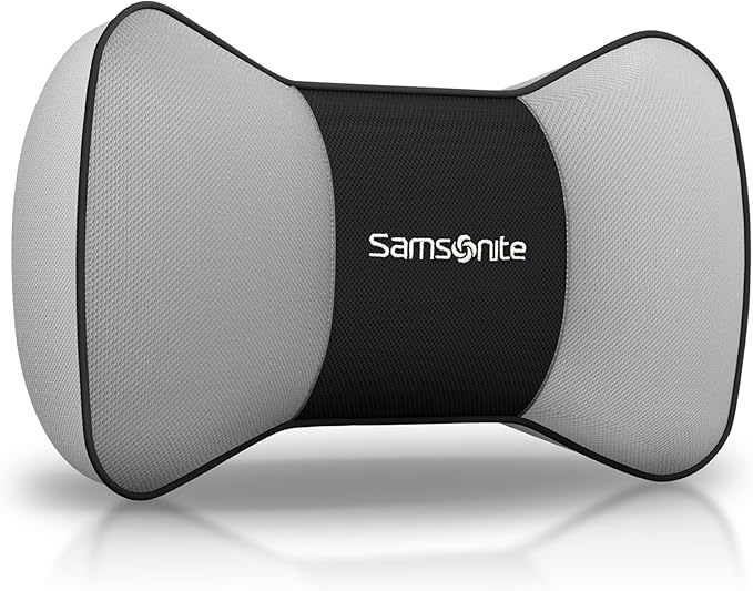 Samsonite Neck Pillow for Car – Ergonomic Memory Foam Headrest Cushion – Car Seat Support for Driving Comfort – Compact Neck Rest – Travel Pillow for Long Road Trip, Grey