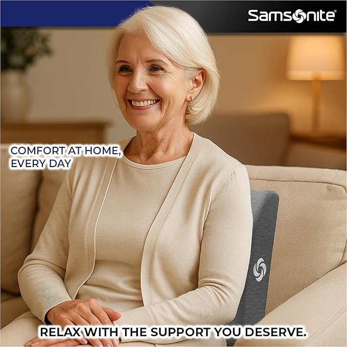 Samsonite Ergonomic Lumbar Support Pillow for Office Chair and Car Seat - Memory Foam Back Support Lumbar Pillow Premium Cushion Chair Support for Lower Back Pain Relief and Versatile Use (Slate Grey)