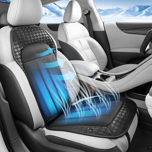Coverado Cooling Car Seat Cushion, 12V-24V Ventilated Seat Pad with 8 Turbo Fans, 3-Speed Adjustable Dual Blowing & Suction Cooling Cushion, Universal Fit for Car SUV Truck Van All Vehicles, Black