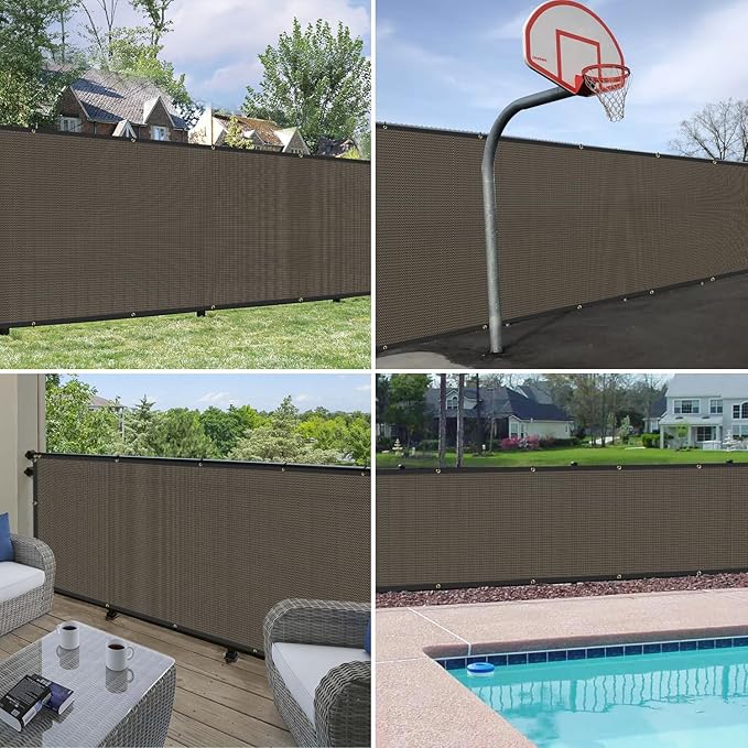 Windscreen4less Privacy Fence Screen Heavy Duty Windscreen Fencing Mesh Fabric Shade Net Cover with Brass Grommtes for Outdoor Wall Garden Yard Pool Deck, 8'x93' Brown