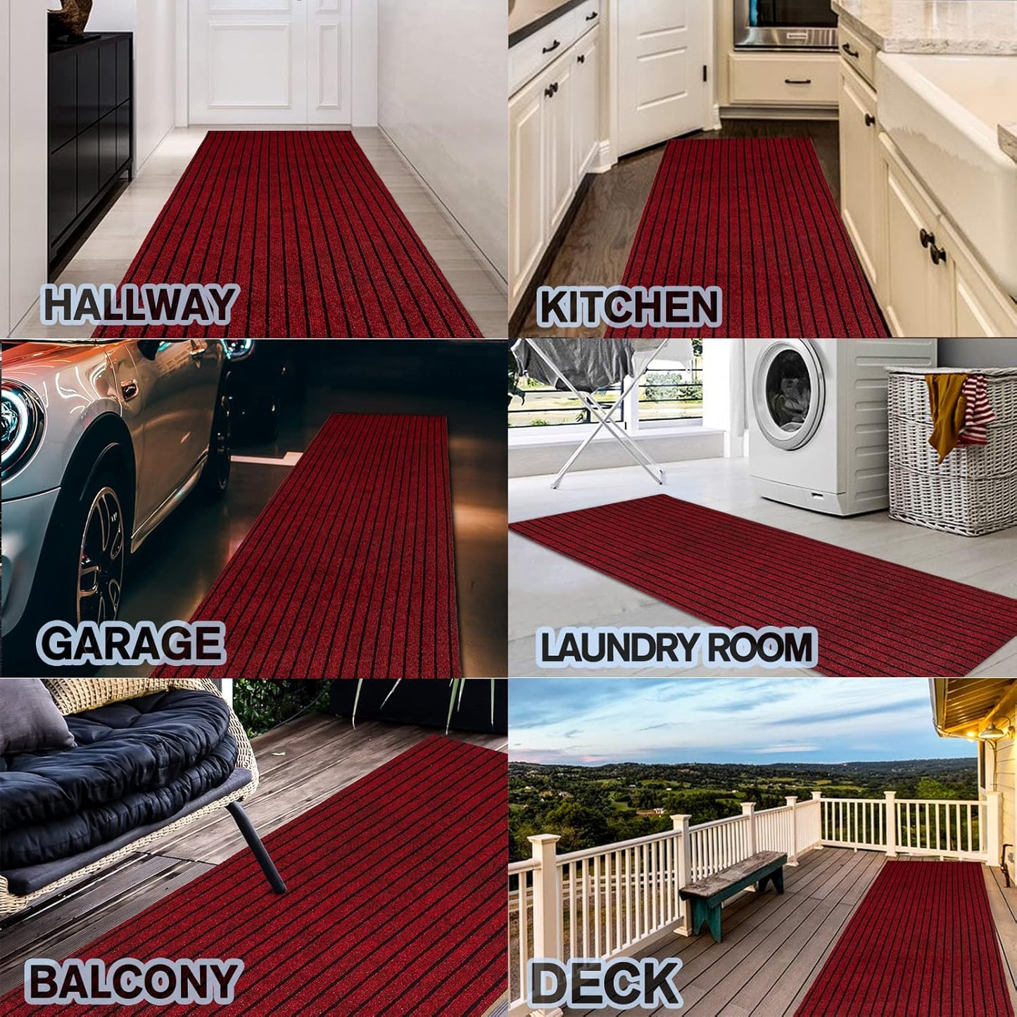 Custom Size Backed Non-Slip Area Rugs Runner, Easy Clean, Waterproof Runner Rugs for Hallway Entryway, Kitchen, Laundry, 3FT x 73FT, Red Stripe