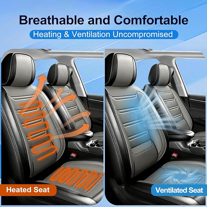 Fit Civic Car Seat Covers for Honda Civic 2020-2026 Sedan(Not for Coupe) - Premium Full Coverage Leather, Waterproof All Weather Breathable Seat Cushion Protector, Front Pair Black+Gray