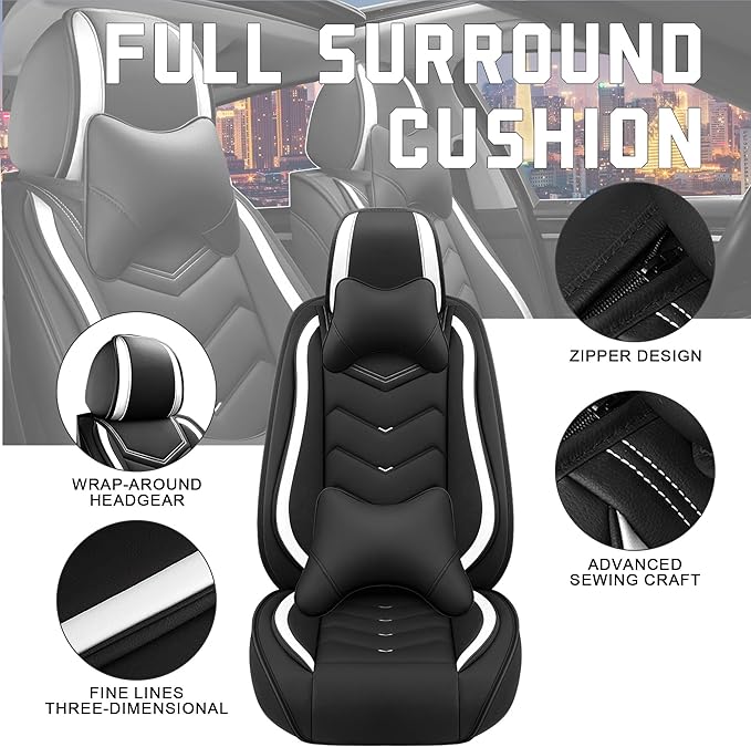 CTDS Car Seat Covers for Toyota Corolla 2000-2026, Stylish Sport Seat Cover, Premium Nappa Leather Car Seat Cover. Automobile Seat Covers Sets.(Luxury 2 Seats/Black White)