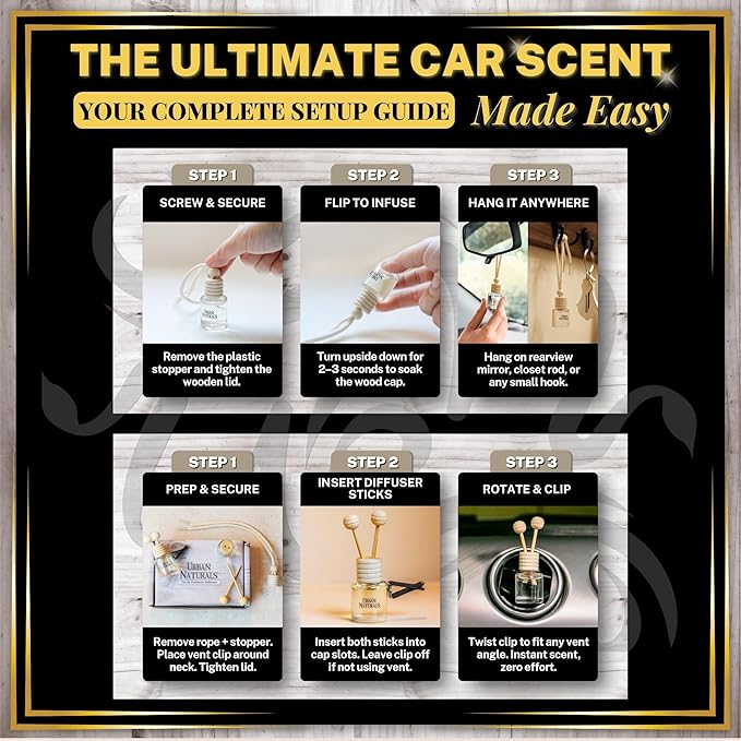 Urban Naturals Car Air Freshener Smoky Bourbon Scent Diffuser, Long Lasting Car Fresheners Made in USA, Odor Eliminating Technology, Hanging Auto Accessories + Vent Clip (1 Pack)