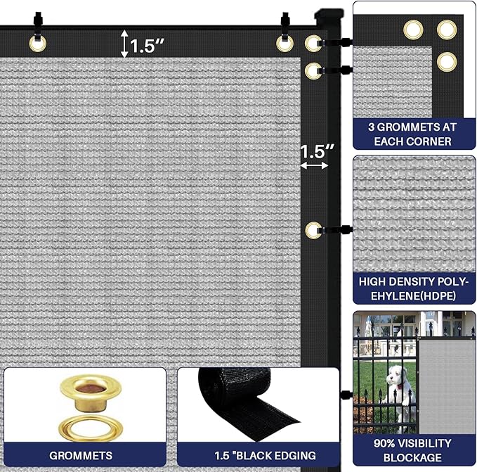 Windscreen4less Privacy Fence Screen Heavy Duty Windscreen Fencing Mesh Fabric Shade Net Cover for Outdoor Wall Garden Yard Pool Deck, 8'x204' Light Gray