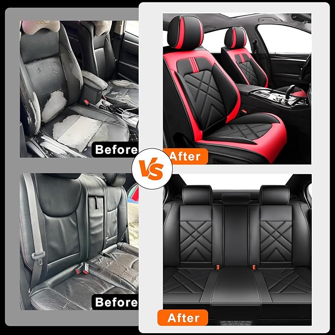CX-30 Car Seat Covers Fit for Mazda CX-30 2020-2026, Full Coverage Premium Leather Waterproof Breathable Seat Covers, Automotive Seat Protectors, Airbag Compatible(2 Front Seats, Black & Red)