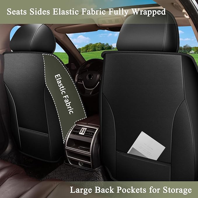 Full Set Car Seat Covers for Nissan Sentra 2008-2025 2026: Breathable Perforated Leather Seat Cover (Black&Grey)