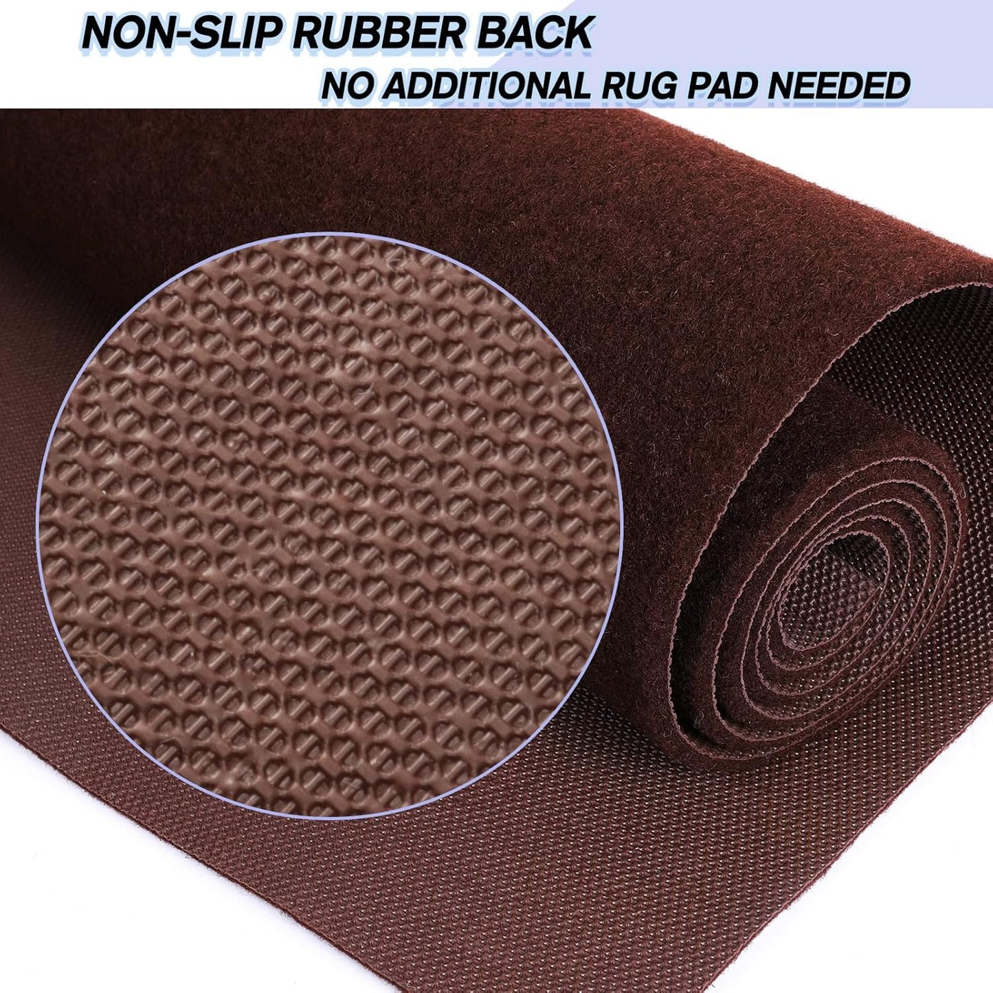 Custom Size Backed Non-Slip Area Rugs Runner, Easy Clean, Waterproof Runner Rugs for Hallway Entryway, Kitchen, Laundry, 4FT x 19FT, Brown
