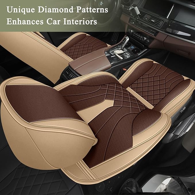 Breathable Car Seat Covers for Lexus NX 300/200t 2007-2025 2026, Front Seats, Perforated Leather, Seat Protector, Interior Trim for Lexus NX Accessories (Beige&Brown)