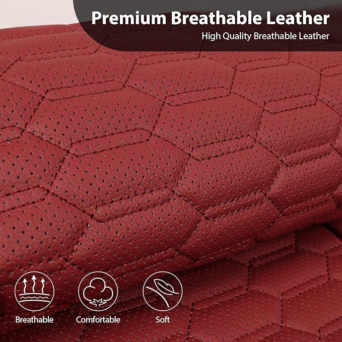 CAR PASS 3D Foam PU Leather Car Seat Covers Full Set,Luxury Breathable Faux Leather Seat Covers for Car,Anti Slip Universal Fit for SUVs Vans Sedan Trucks Automotive,Armrest Airbag Compatible Burgundy