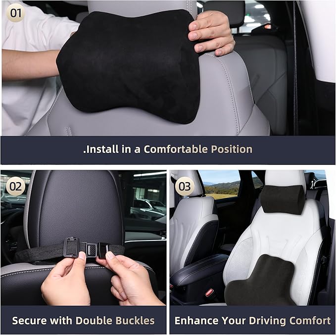 Car Neck & Lumbar Support Pillow Set for Ford Explorer, Soft Memory Foam Headrest & Back Cushion, Ergonomic Comfortable Seat Support for Daily Driving and Long Trips Car Interior Accessories