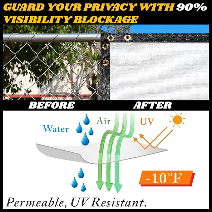 Royal Shade Custom Size 5' x 66' White Fence Privacy Screen Windscreen Cover Netting Mesh Fabric Cloth - Cable Zip Ties Included (We Make Custom Size)